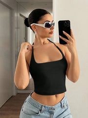Slim Fit Halter Neck Backless Back Tie-Strap Cami Top