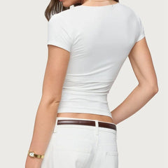 2 Piece Matching Outfits Front Tie Short Sleeve Crop Top