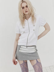 Cropped Hooded Short Sleeve Zip Up Top