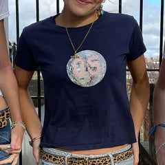 Vintage Print Short Sleeve Crop Tops