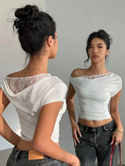 One Shoulder Drape Neck Crop Top
