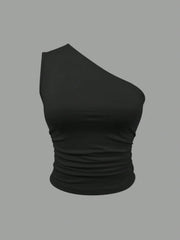 One Shoulder Ruched Crop Tank Top