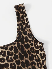 Leopard Print Square Neck Crop Tank Top