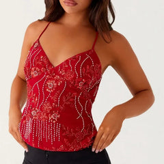 Sequin Beaded Halter Crop Top