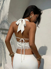 Lace Patchwork Drape V-Neck Backless Cami Top