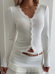 Women's Casual Rib-Knit Slim Fit Long Sleeve Cardigan Top