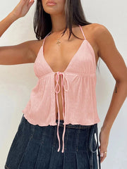 Y2k Front Tie Crop Tops