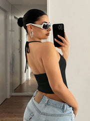 Slim Fit Halter Neck Backless Back Tie-Strap Cami Top