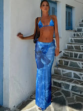 Vintage Blue Tie Dye Floral Print Bikini Set