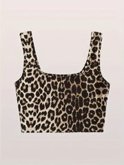 Leopard Print Square Neck Crop Tank Top