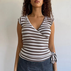Polka Dot/Striped Bandage Wrap Crop Top