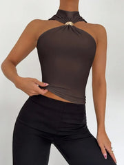 Metal Ring Decor Twist Knot Sleeveless Tank Top
