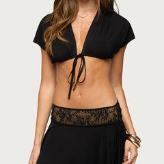 Deep V Front Tie Crop Top