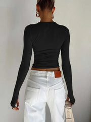 T-shirt Long Sleeve Crew Neck Solid Slim Fit Ladies Crop Top