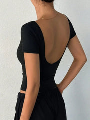 Solid Color Sexy Short Sleeve Cropped Top