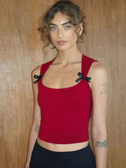 Y2K Women'S Bow Tie-Up Tank Tops