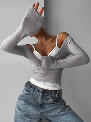 Elegant Color Contrast Spliced 2 Piece Outfits