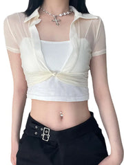 Women's Transparent Mesh Crop Top