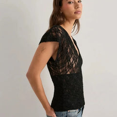 Sexy Lace Floral Sheer Slim Top