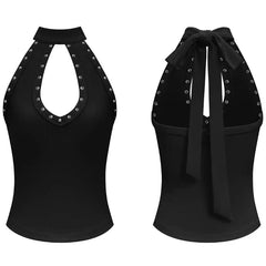 Commuting Gothic Style Rivet Embellished Halter Tank Top