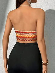 Boho Geometric Print Halter Crop Top