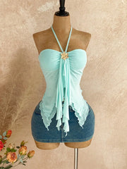 Blue Halter Neck Top