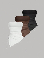 Women's 3 Piece Strapless Ruched Tube Top