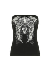 Gothic Print Black Tube Top