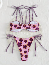 Cute Purple Flower Print Bikini Set