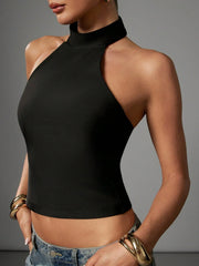 Women's Elegant Halter Neck Backless Stand-up Collar Slim Fit Crop Top