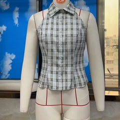 Y2K Gingham Halter Vest Top