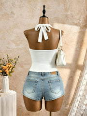 Y2K Solid White Sleeveless Casual Daily Tank Top