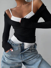 Elegant Color Contrast Spliced 2 Piece Outfits