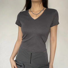 Grey V Neck Crop Top
