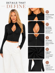 Keyhole Cutout Long Sleeve Crop Top