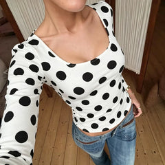 Polka 3/4 Sleeve Crop Top