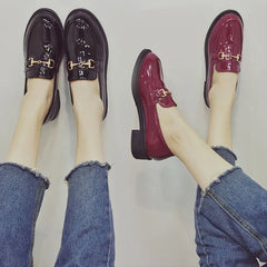 British Style Retro Patent Leather Buckle Solid Hedging Flats Loafers