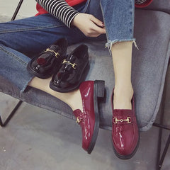 British Style Retro Patent Leather Buckle Solid Hedging Flats Loafers