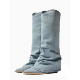 Daring Denim Drape Boots