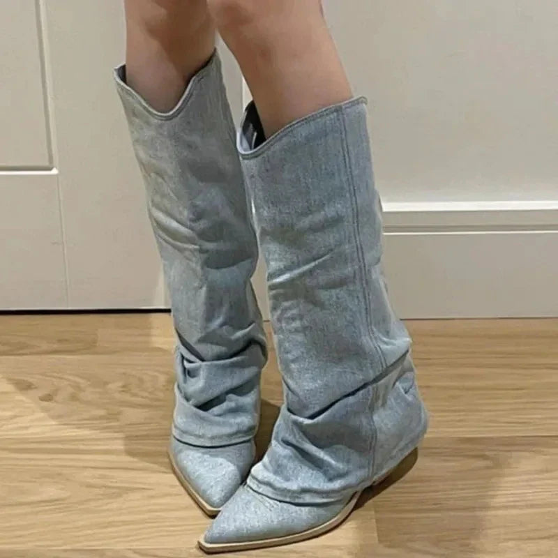 Daring Denim Drape Boots
