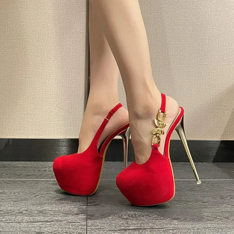 Stylish 16CM Thin High Heel Women's Banquet Prom Waterproof Bow Metal Buckle High Heel
