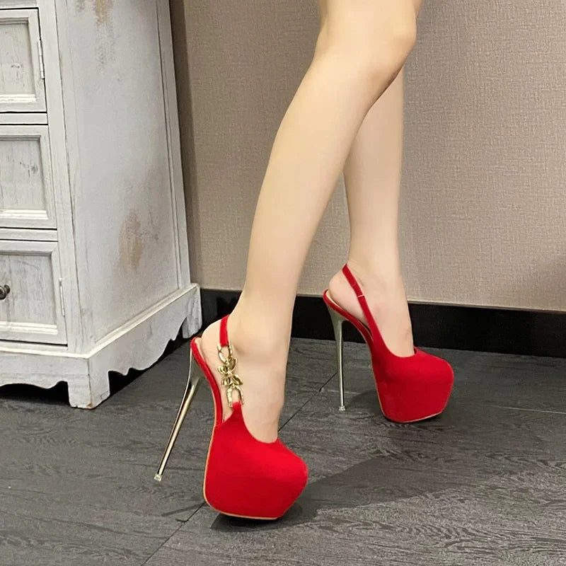 Stylish 16CM Thin High Heel Women's Banquet Prom Waterproof Bow Metal Buckle High Heel