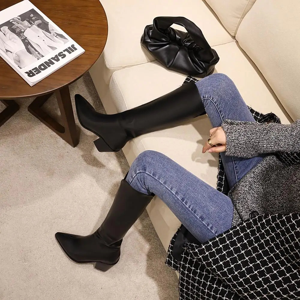 Modern Chic Stylish Trendy Comfortable Pointed Toe Knee High Boots