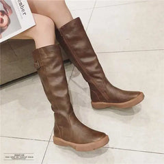 Zipper Solid Casual Fleeces Leather Flat Knee High Boots