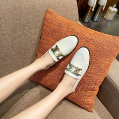 Metal Chain Plush Leather Round Toe Plus Size Autumn Moccasins Loafers