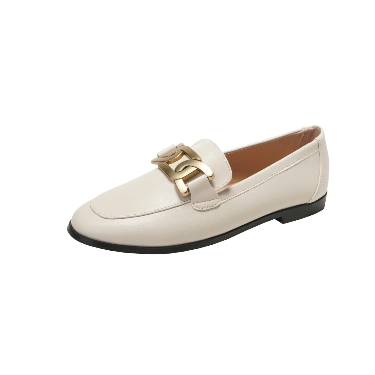 Metal Chain Plush Leather Round Toe Plus Size Autumn Moccasins Loafers