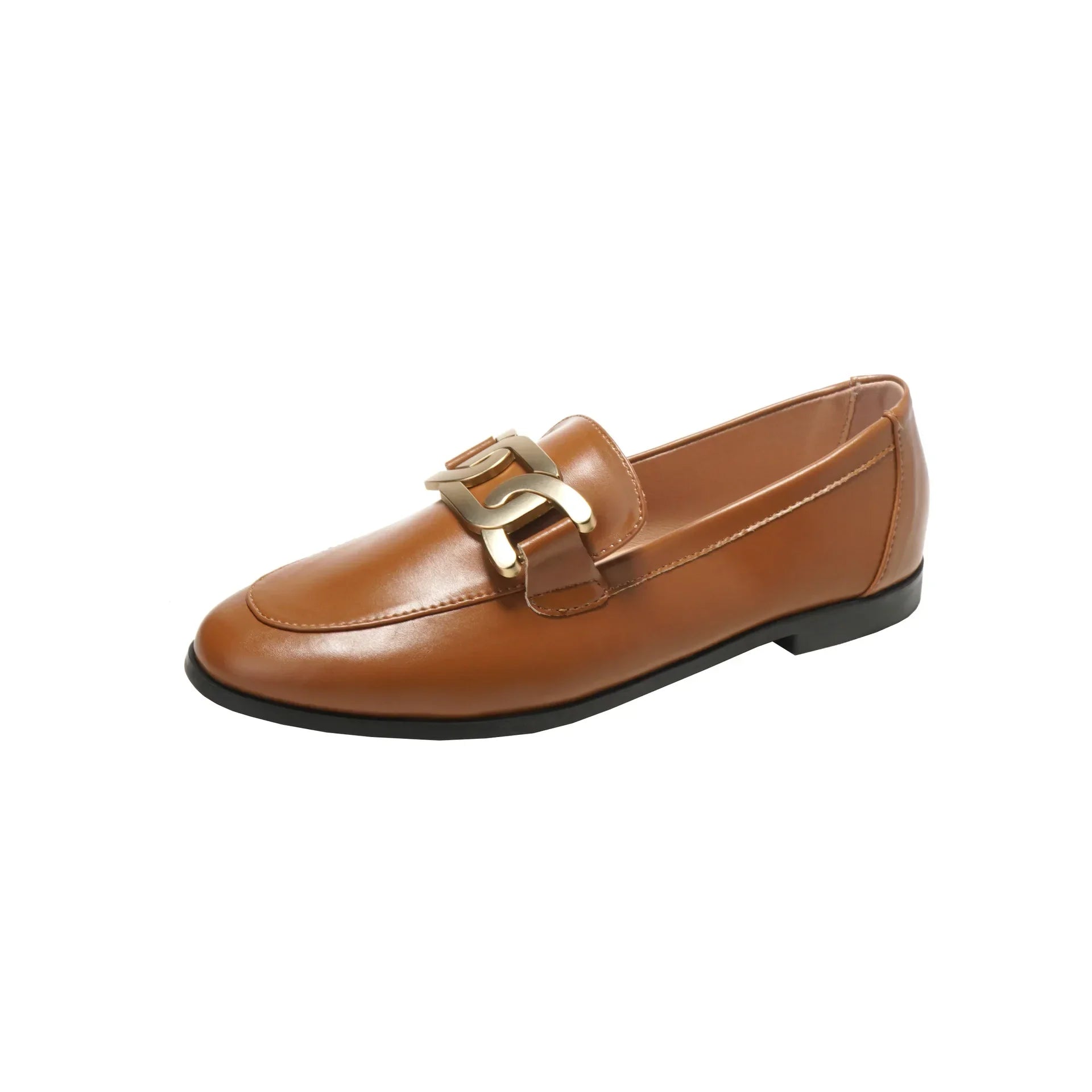Metal Chain Plush Leather Round Toe Plus Size Autumn Moccasins Loafers