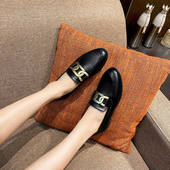 Metal Chain Plush Leather Round Toe Plus Size Autumn Moccasins Loafers