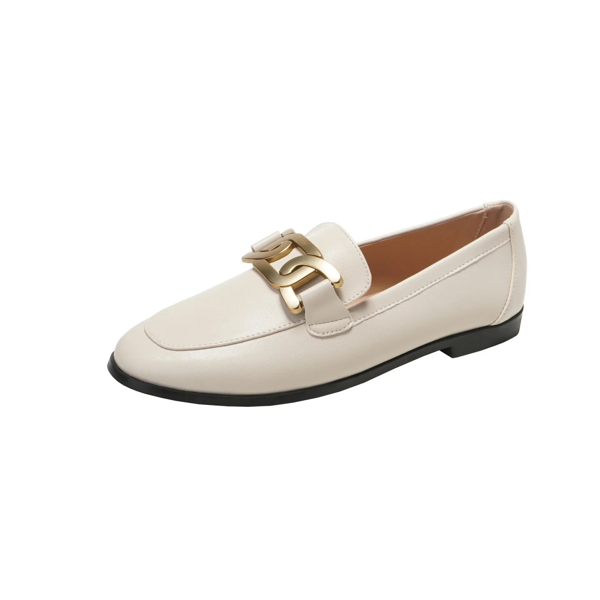 Metal Chain Plush Leather Round Toe Plus Size Autumn Moccasins Loafers