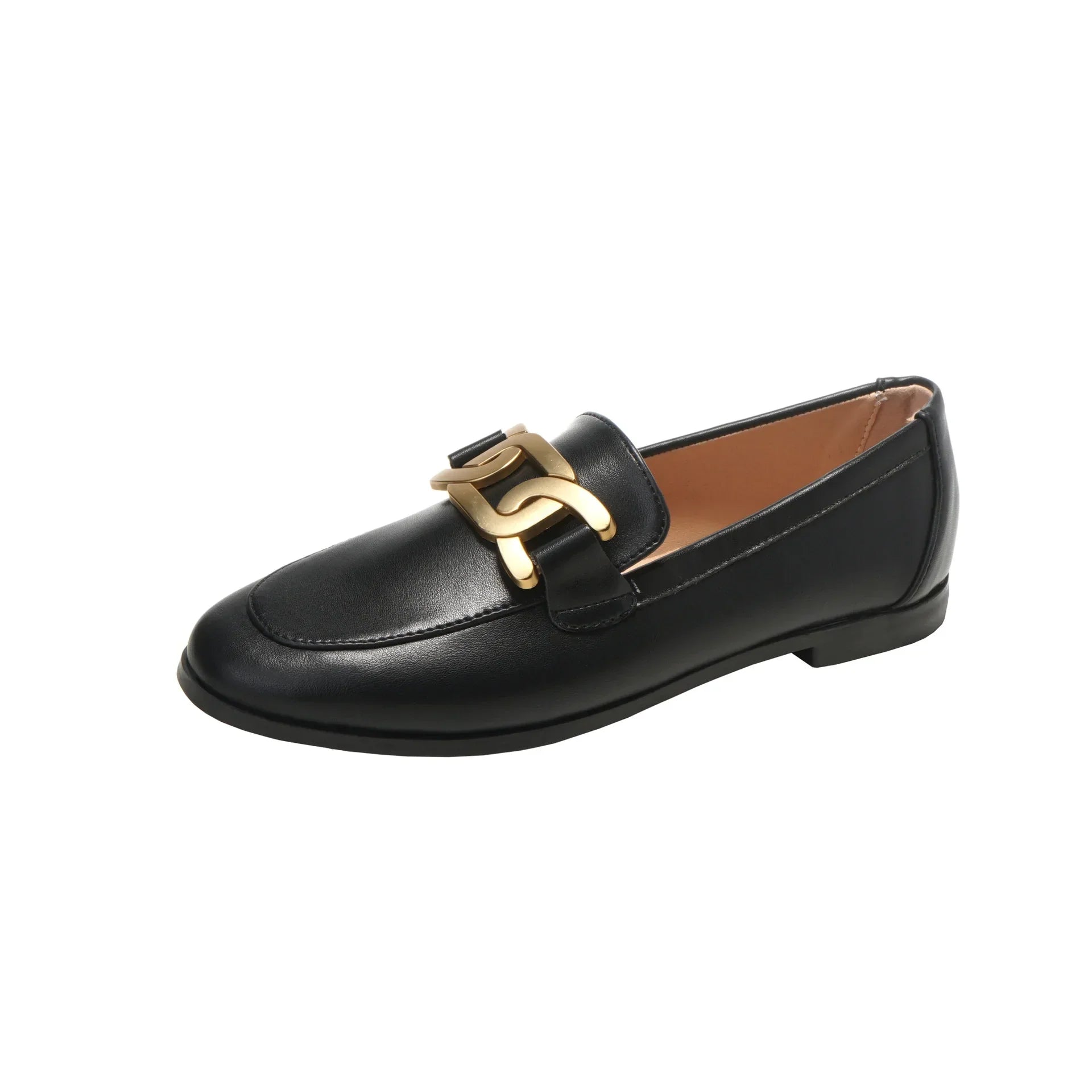 Metal Chain Plush Leather Round Toe Plus Size Autumn Moccasins Loafers